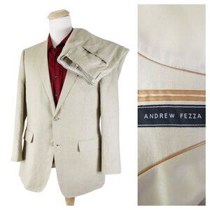 Andrew Fezza Mens Solid Light Beige Tan Two Button Suit Size 40R Pants 34 X 32